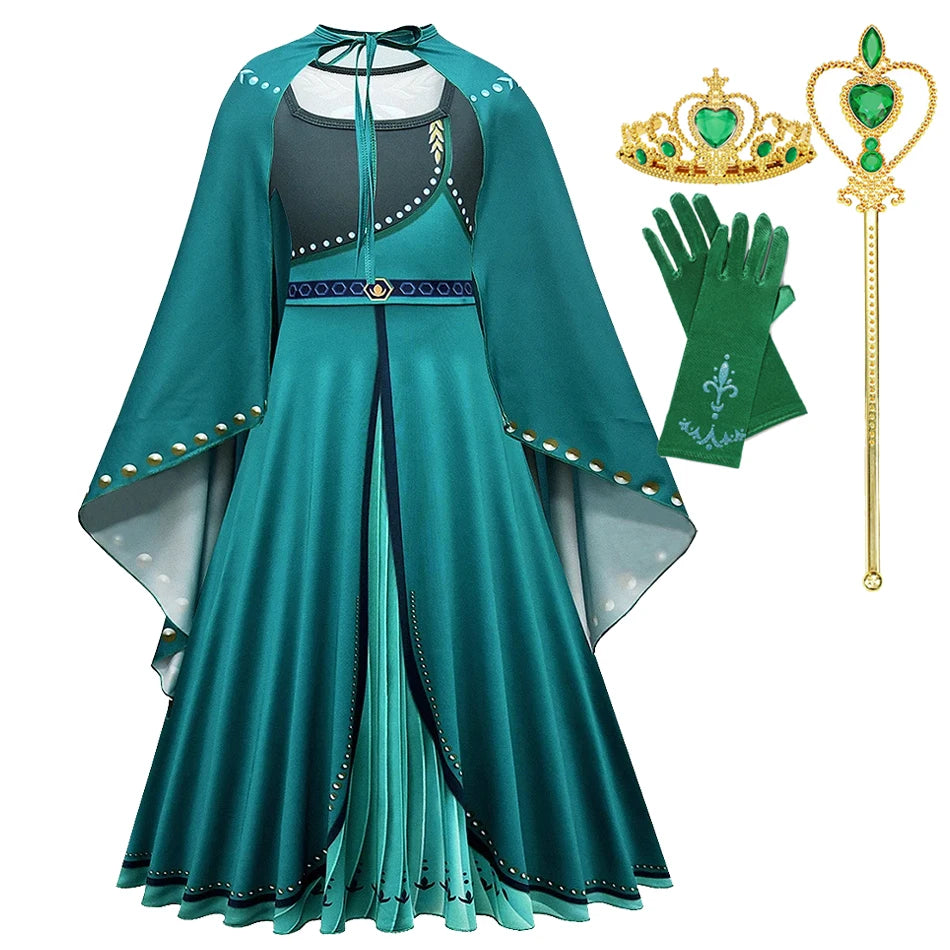 New 2025 Anna Girls Princess Fancy Dress Up Clothes Children Birthday Party Anna Princess Halloween Cosplay Costume
