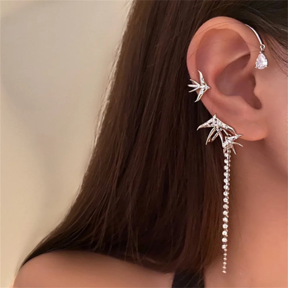 Zircon Butterfly Flower Leaf Tassel Ear Cuff Clip Non Piercing Wrap Earrings Women Girl Jewelry Ccessories Wholesale