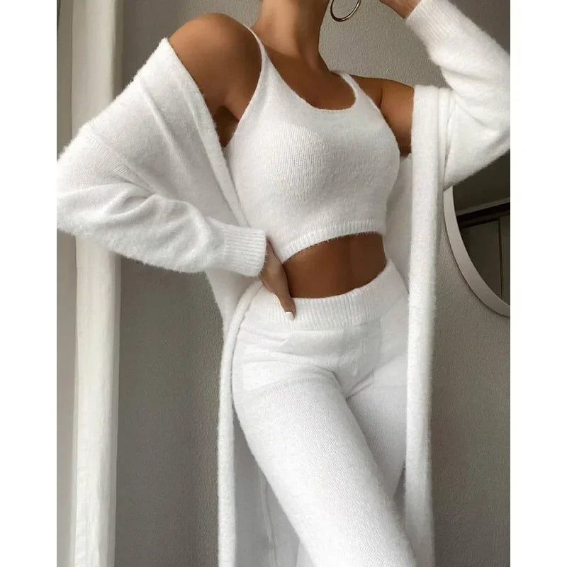 Women Autumn Winter Trouser Set Pants Set Solid Color O Neck Warm Pencil Pants Casual Fashion Sexy Comfortable Regular Standard