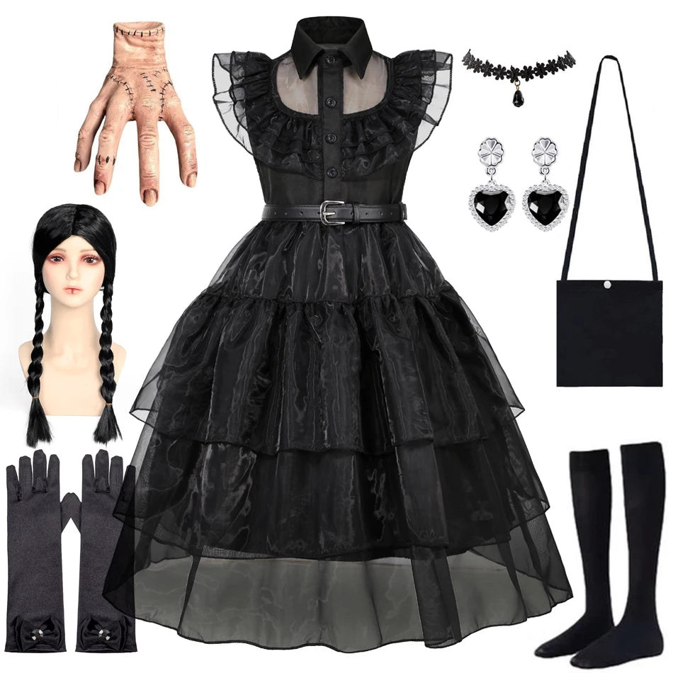 Girl Costume Dress for Girls Gothic Costume Kid Teen Party Black Evening Dress Kids Carnival Party Kid Vestidos