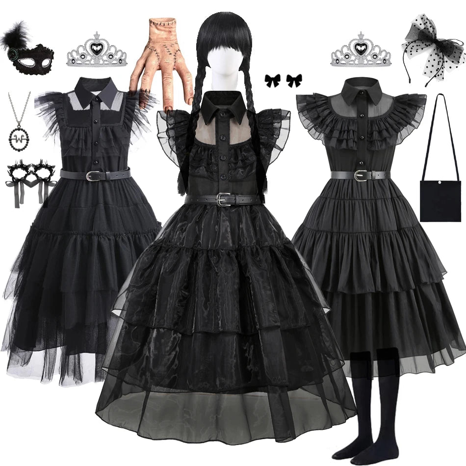 Girl Costume Dress for Girls Gothic Costume Kid Teen Party Black Evening Dress Kids Carnival Party Kid Vestidos