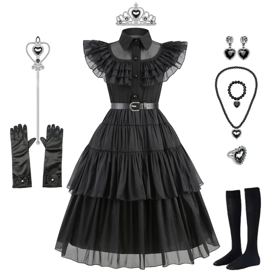 Girl Costume Dress for Girls Gothic Costume Kid Teen Party Black Evening Dress Kids Carnival Party Kid Vestidos