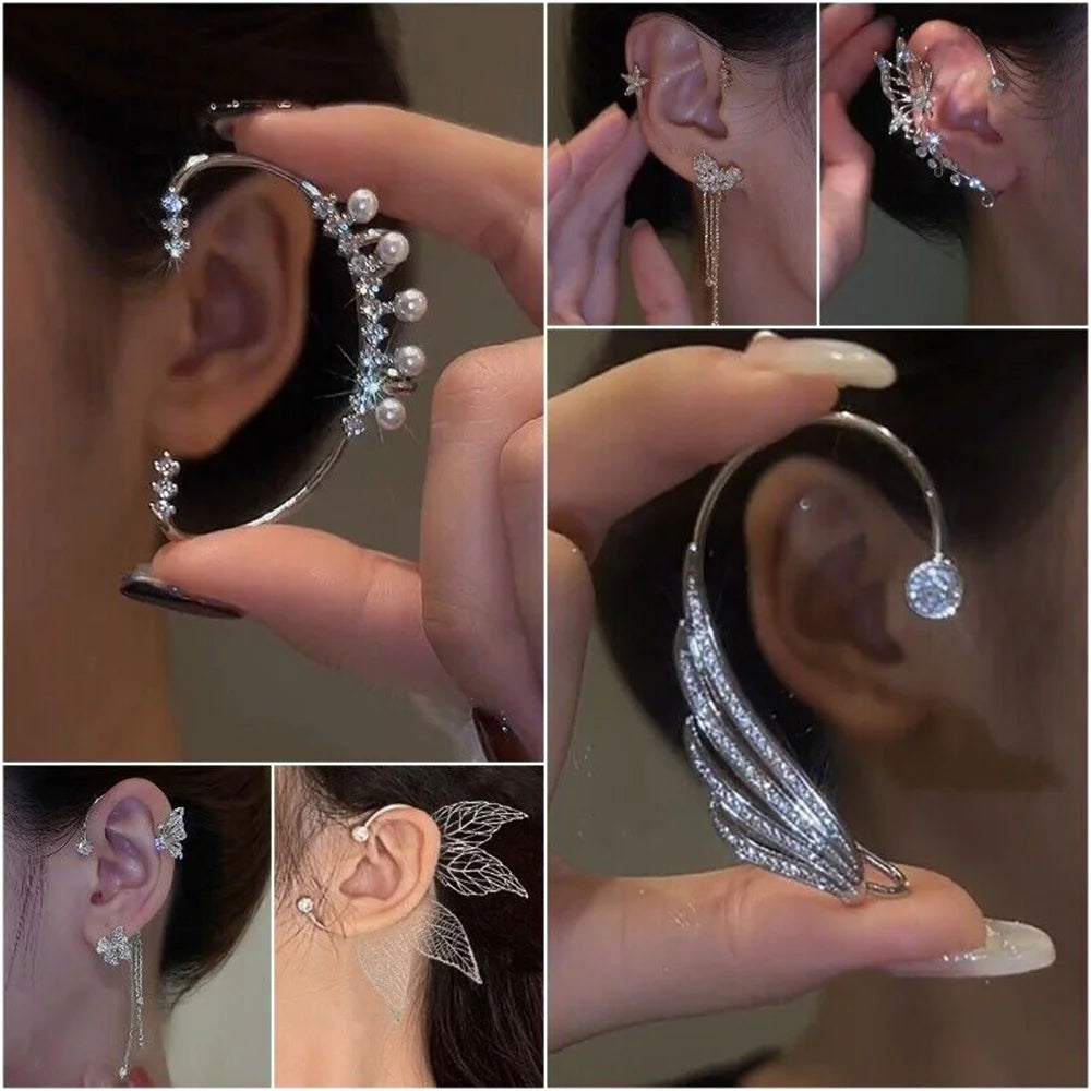 Zircon Butterfly Flower Leaf Tassel Ear Cuff Clip Non Piercing Wrap Earrings Women Girl Jewelry Ccessories Wholesale