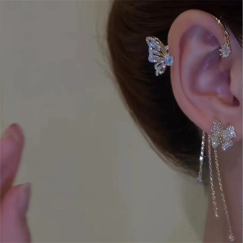 Zircon Butterfly Flower Leaf Tassel Ear Cuff Clip Non Piercing Wrap Earrings Women Girl Jewelry Ccessories Wholesale