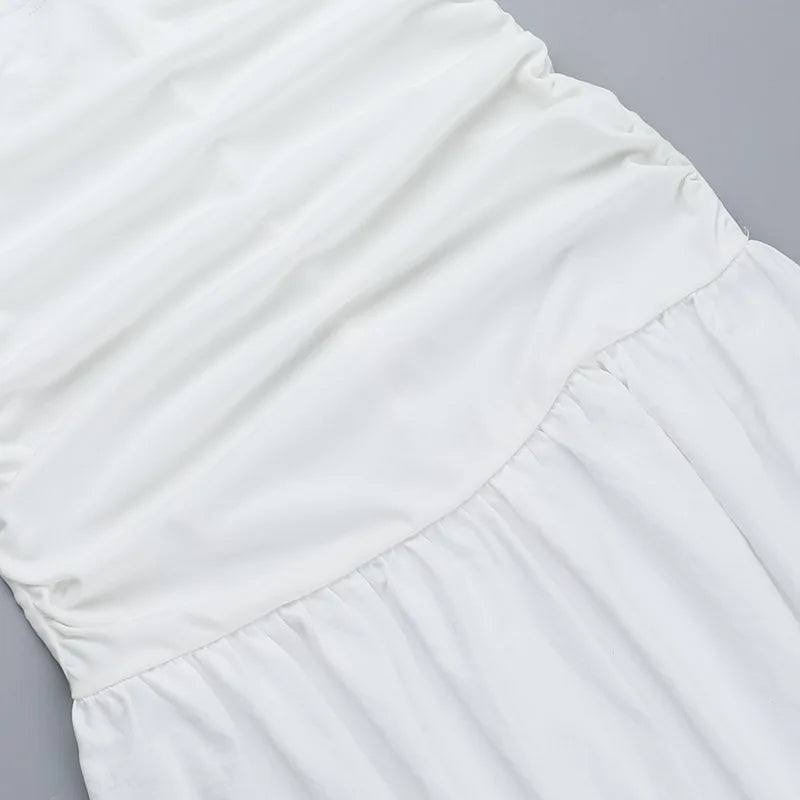 Women's Hot Girl Simple Solid Color Sleeveless Beach Skirt Holiday Strapless High Waist Women's Long Sleeveless Hollow Dress