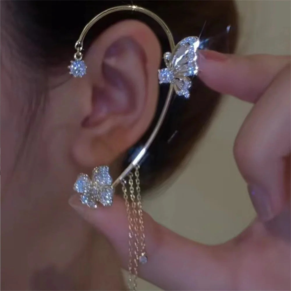 Zircon Butterfly Flower Leaf Tassel Ear Cuff Clip Non Piercing Wrap Earrings Women Girl Jewelry Ccessories Wholesale