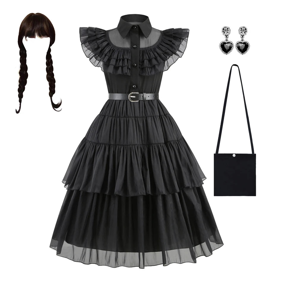 Girl Costume Dress for Girls Gothic Costume Kid Teen Party Black Evening Dress Kids Carnival Party Kid Vestidos