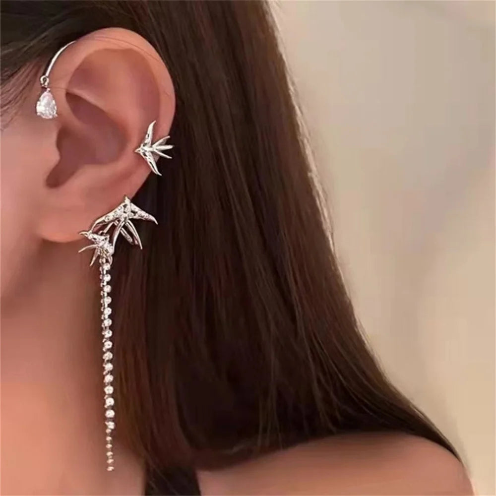 Zircon Butterfly Flower Leaf Tassel Ear Cuff Clip Non Piercing Wrap Earrings Women Girl Jewelry Ccessories Wholesale