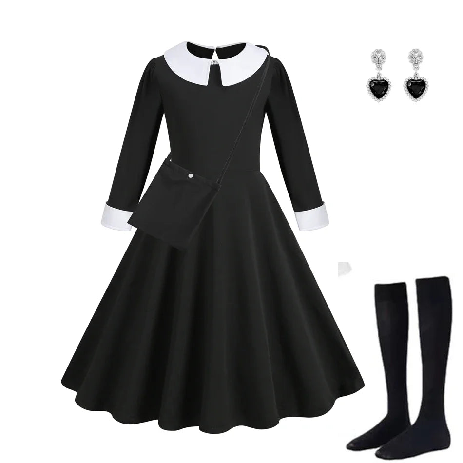 Girl Costume Dress for Girls Gothic Costume Kid Teen Party Black Evening Dress Kids Carnival Party Kid Vestidos