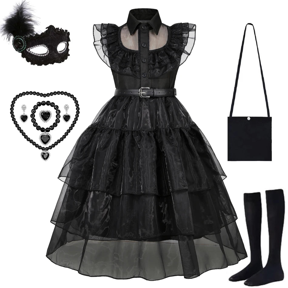 Girl Costume Dress for Girls Gothic Costume Kid Teen Party Black Evening Dress Kids Carnival Party Kid Vestidos