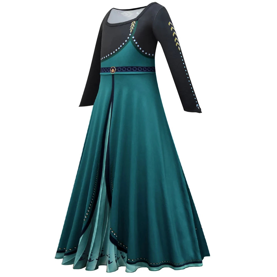 New 2025 Anna Girls Princess Fancy Dress Up Clothes Children Birthday Party Anna Princess Halloween Cosplay Costume