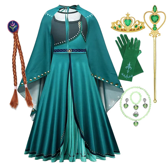 New 2025 Anna Girls Princess Fancy Dress Up Clothes Children Birthday Party Anna Princess Halloween Cosplay Costume